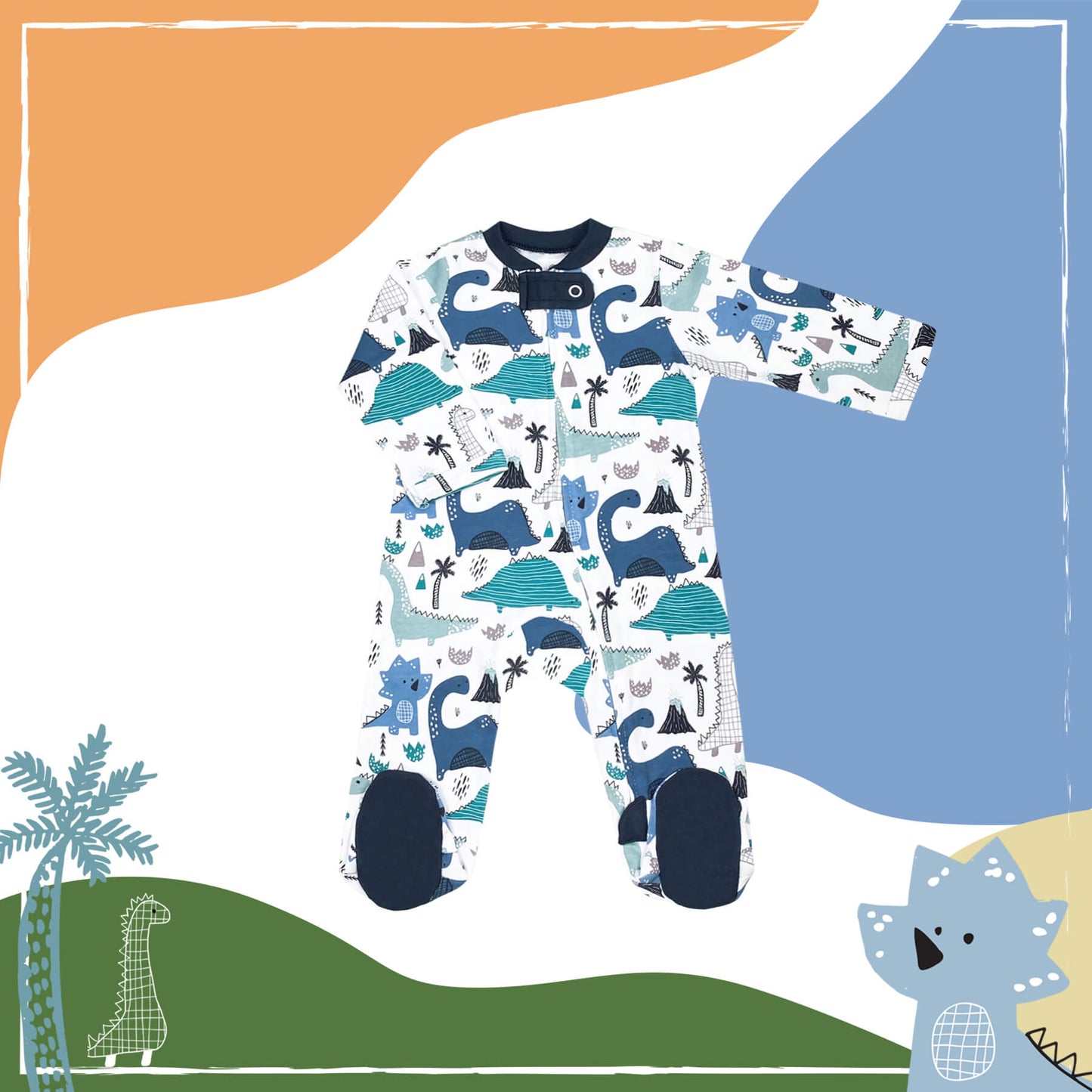 Dinosaurs Roam The Earth Sleep and Play Suit from Little BB Love - Stylish and Comfortably Soft Baby Clothing Store