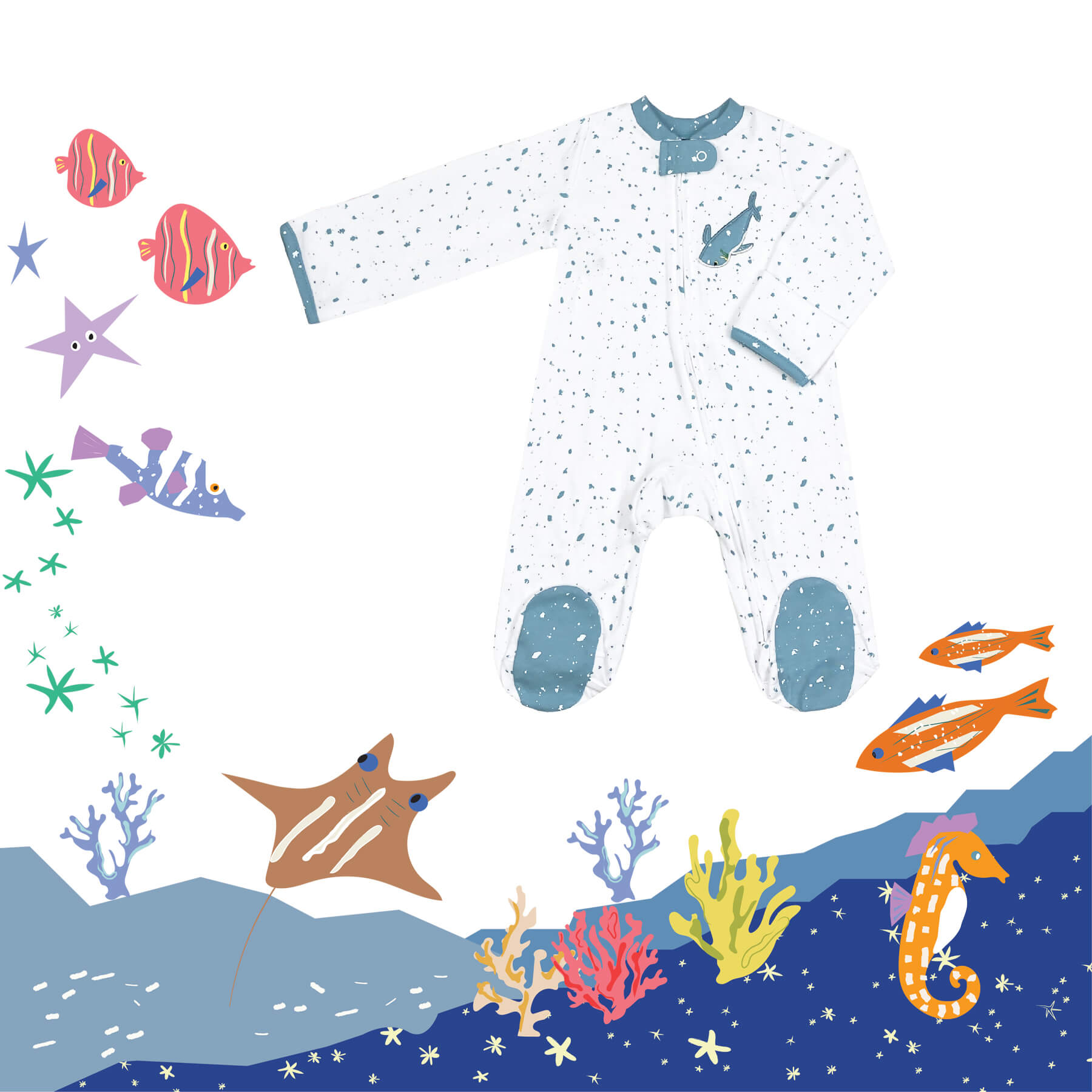 Diving With The Whales Sleep and Play Suit from Little BB Love - Stylish and Comfortably Soft Baby Clothing Store