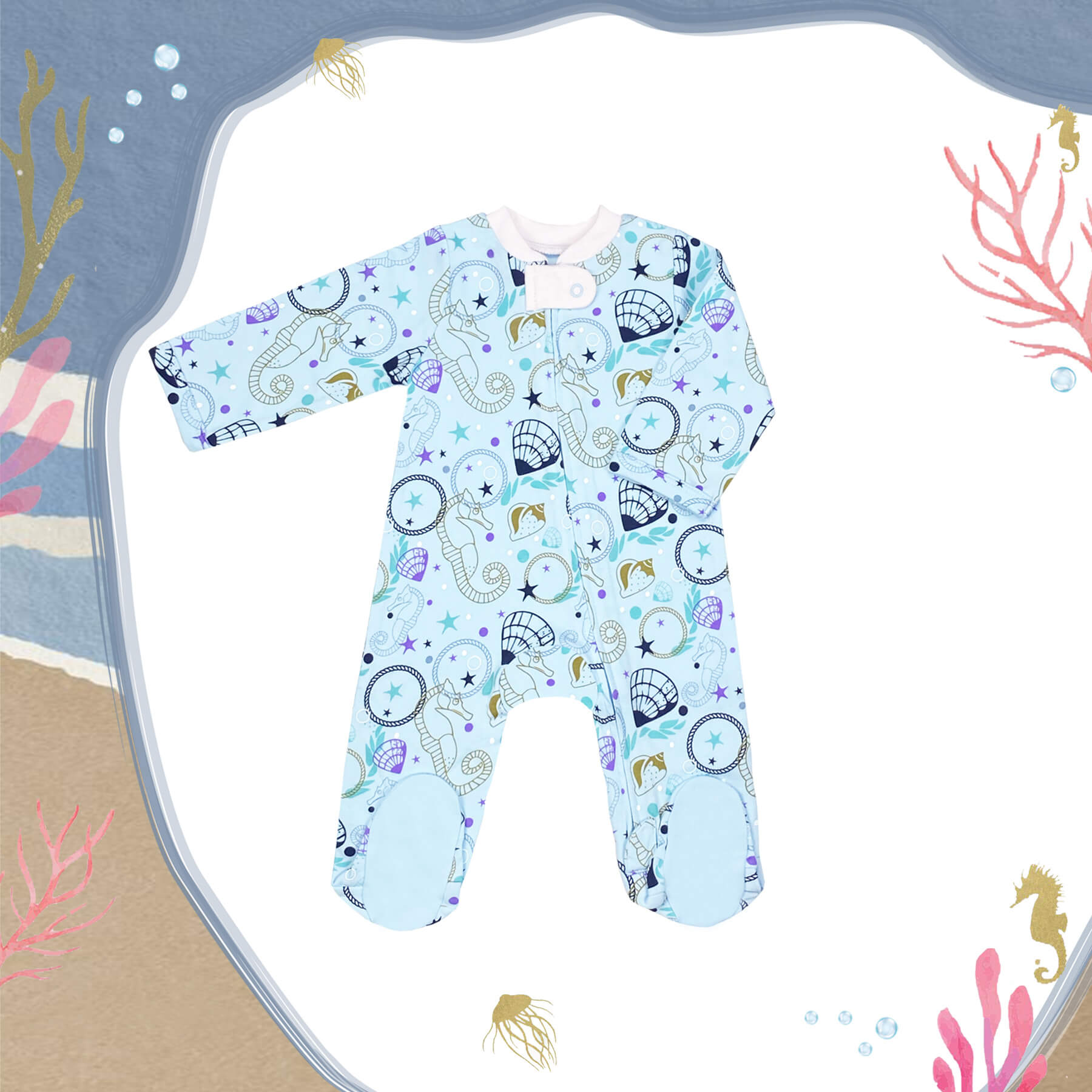 Seahorse Tales Sleep and Play Suit from Little BB Love - Stylish and Comfortably Soft Baby Clothing Store